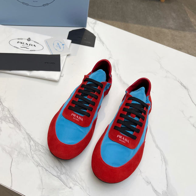 COLLAPSE SNEAKERS IN RED SUEDE AND SKY BLUE NYLON