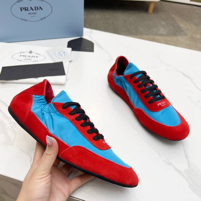 COLLAPSE SNEAKERS IN RED SUEDE AND SKY BLUE NYLON
