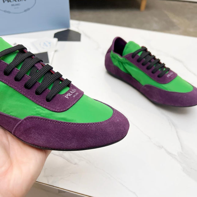 COLLAPSE SNEAKERS IN PURPLE SUEDE AND GREEN NYLON