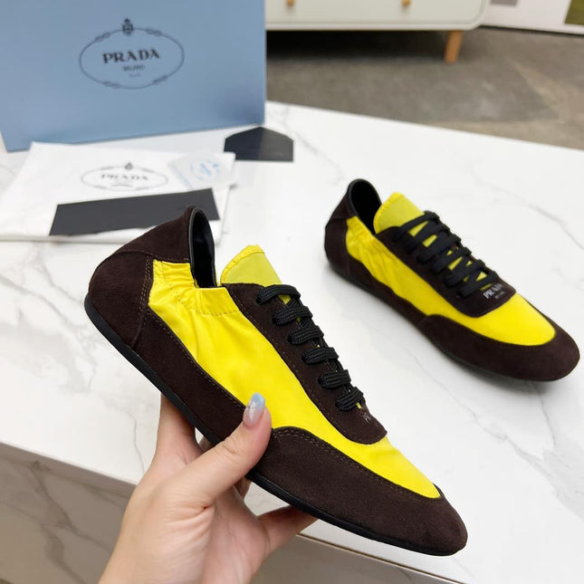 COLLAPSE SNEAKERS IN CHOCOLATE SUEDE AND YELLOW NYLON