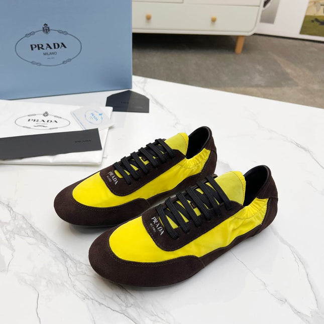 COLLAPSE SNEAKERS IN CHOCOLATE SUEDE AND YELLOW NYLON