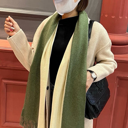 HIGH-END SCARF 180 IN MOSS GREEN MIX BEIGE CASHMERE