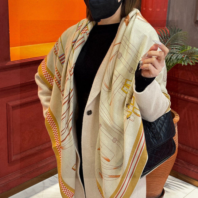 HERMES 25S SCARF 140 IN SILK AND CASHMERE 735808