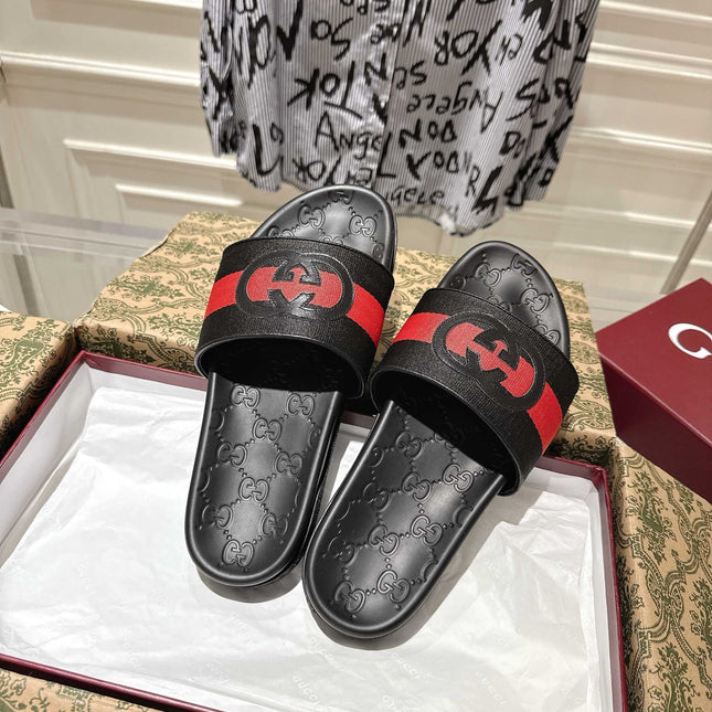 SANDALS 25S IN BLACK MIX RED LAMBSKIN EMBOSSED LOGO STYLE 2