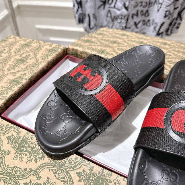 SANDALS 25S IN BLACK MIX RED LAMBSKIN EMBOSSED LOGO STYLE 2