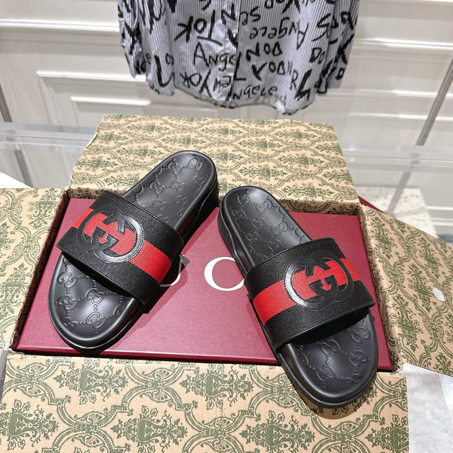 SANDALS 25S IN BLACK MIX RED LAMBSKIN EMBOSSED LOGO STYLE 2