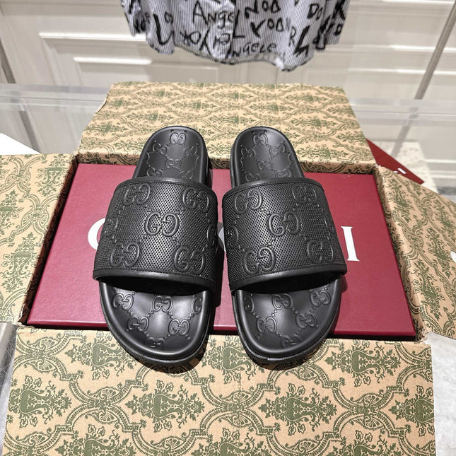 GG SANDALS 25S IN BLACK LAMBSKIN EMBOSSED LOGO