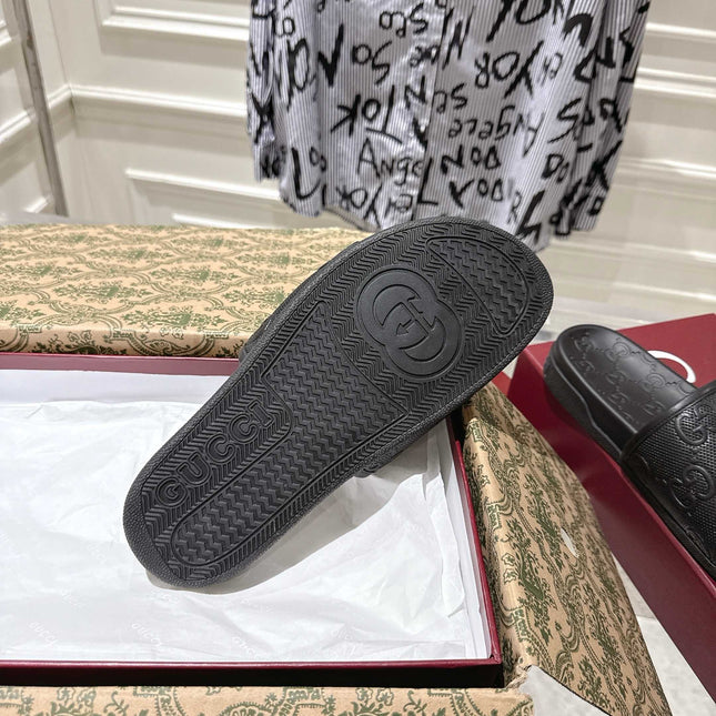 GG SANDALS 25S IN BLACK LAMBSKIN EMBOSSED LOGO