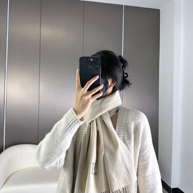 SCARF 190 CM IN WHITE MIX GRAY CASHMERE