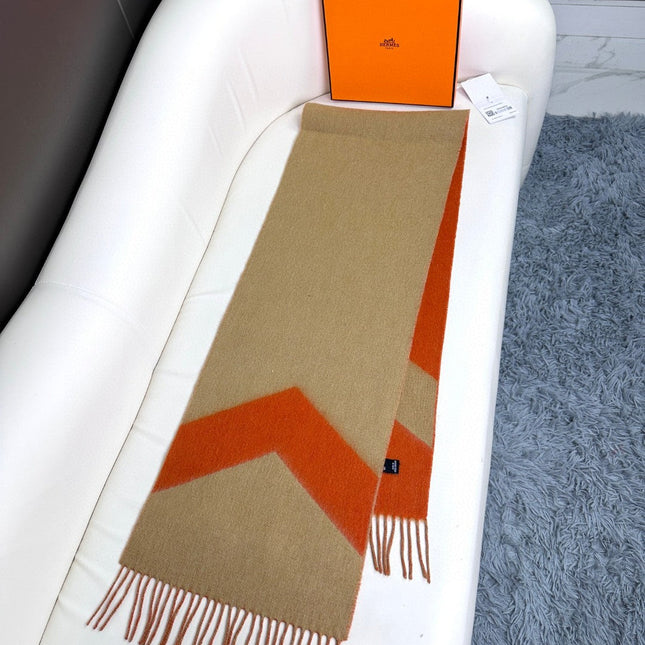 SCARF 190 CM IN RUST ORANGE MIX LIGHT YELLOW CASHMERE 370396