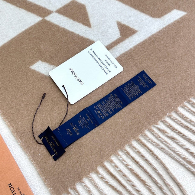 GRAPHIC DUAL SCARF 192 CM IN TUSCAN BEIGE MIX WHITE WOOL AND CASHMERE 396434