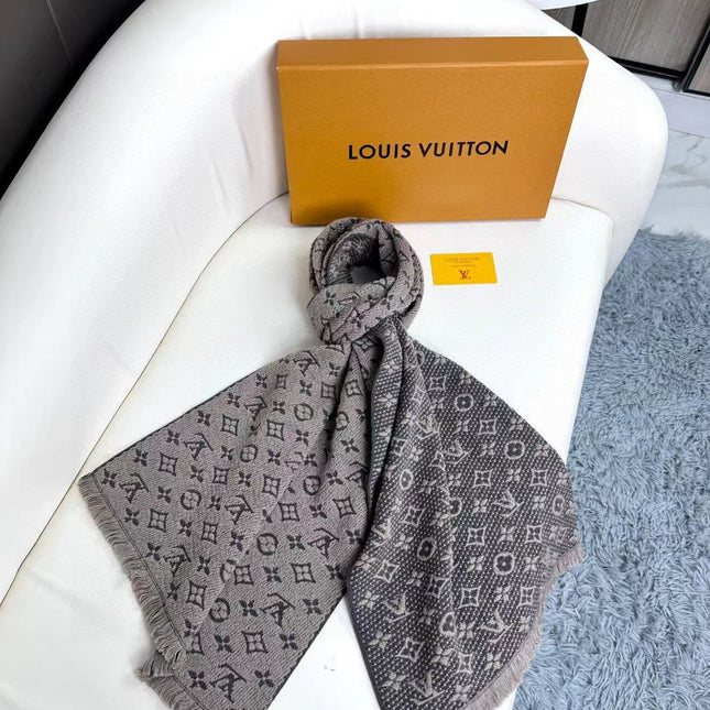SCARF 180 CM IN KHAKI BROWN CLASSIC MONOGRAM CASHMERE 396440