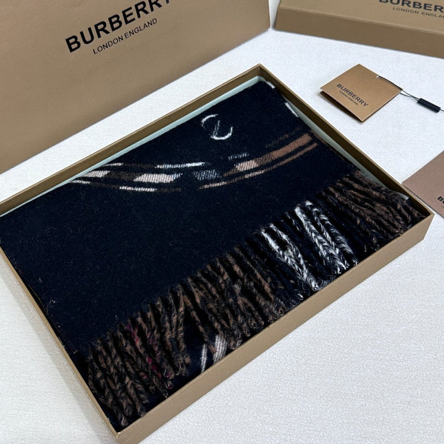 SCARF 180 CM IN BLACK AND RUSSET BROWN CASHMERE 407241