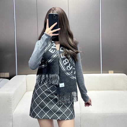 SCARF 180 CM IN BLACK AND LIGHT GRAY CASHMERE  407242