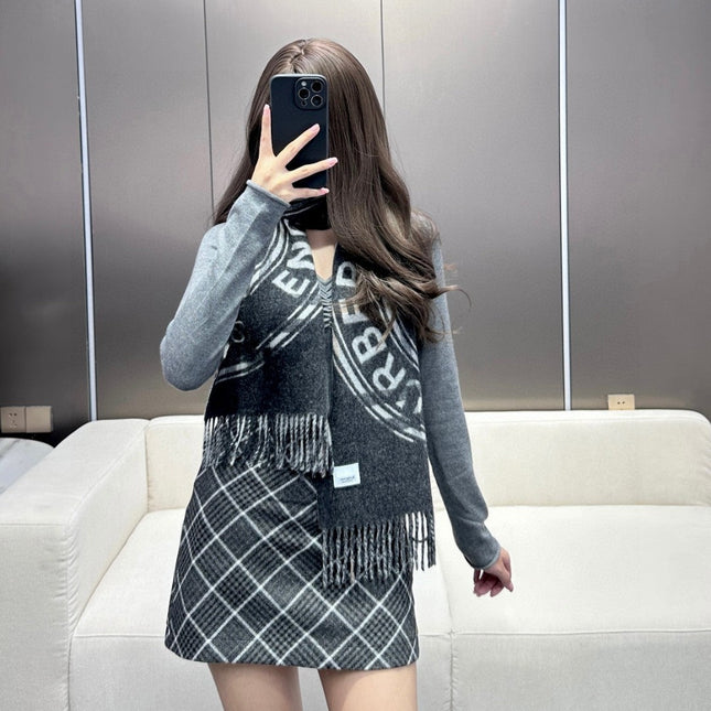 SCARF 180 CM IN BLACK AND LIGHT GRAY CASHMERE  407242