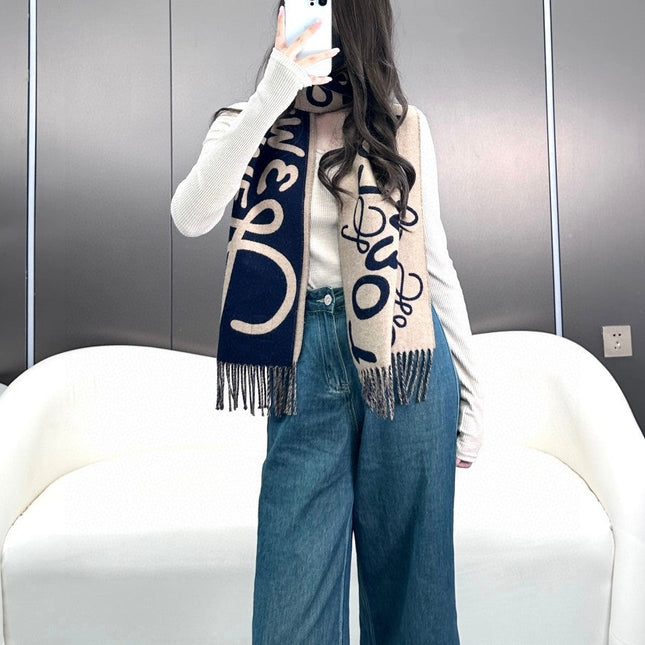 ANAGRAM SCARF 180 CM IN BLACK MIX CAMEL BEIGE WOOL AND CASHMERE 410167