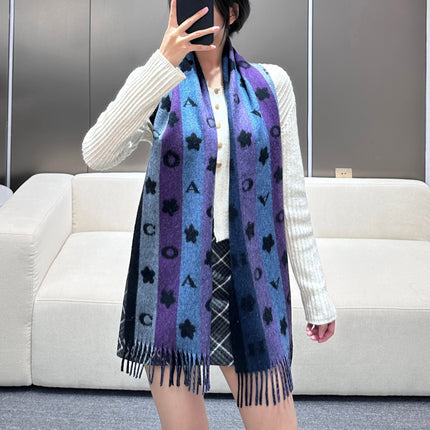 STARS AND STRIPES PRINT SCARF 183 CM IN BLACK AND COLORFUL COTTON WOOL 410184
