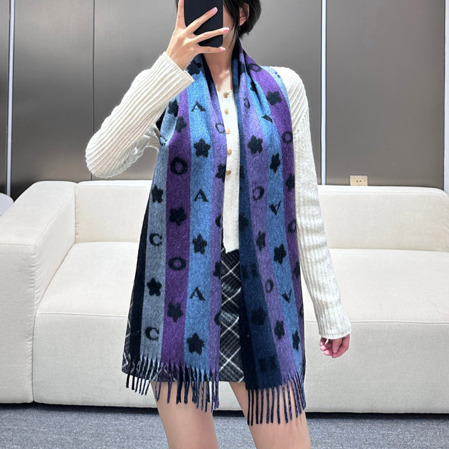 STARS AND STRIPES PRINT SCARF 183 CM IN BLACK AND COLORFUL COTTON WOOL 410184