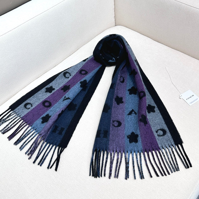 STARS AND STRIPES PRINT SCARF 183 CM IN BLACK AND COLORFUL COTTON WOOL 410184