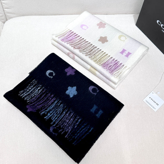 STARS AND STRIPES PRINT SCARF 183 CM IN BLACK AND COLORFUL COTTON WOOL 410184