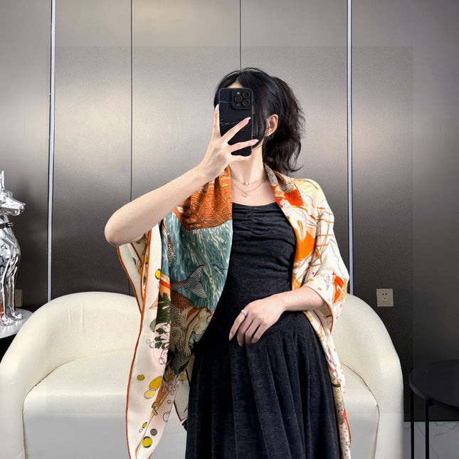 HERMES 25S SCARF 135 IN SILK AND CASHMERE 735831