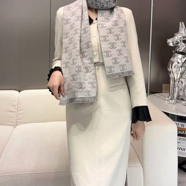 CHANEL 25S SCARF 185 IN CASHMERE WOOL 733953