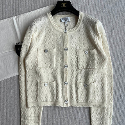 Chanel 25P Cardigan Beige Cashmere 220196