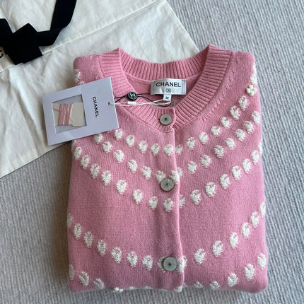Chanel 25P Cardigan Pink Mix White Cashmere 229516
