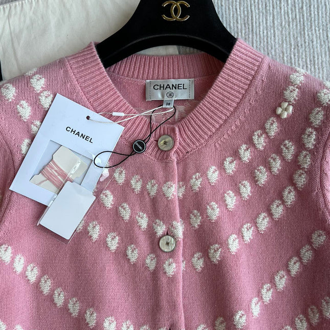 Chanel 25P Cardigan Pink Mix White Cashmere 229516