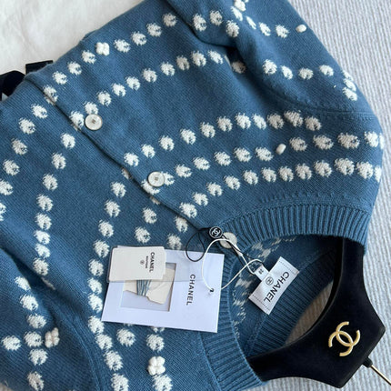 Chanel 25P Cardigan Dark Blue Mix White Cashmere 229517