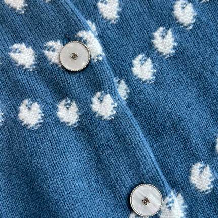 Chanel 25P Cardigan Dark Blue Mix White Cashmere 229517