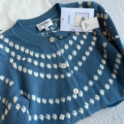Chanel 25P Cardigan Dark Blue Mix White Cashmere 229517