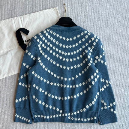 Chanel 25P Cardigan Dark Blue Mix White Cashmere 229517