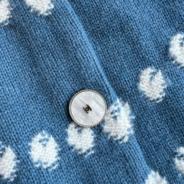 Chanel 25P Cardigan Dark Blue Mix White Cashmere 229517