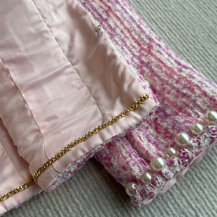 Chanel 25P Cardigan Pink Tweed With Pearl 235893