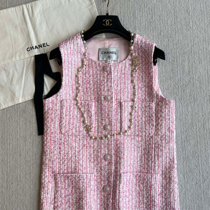 Chanel 25P Gilet Pink Cotton and Wool Tweed 235902