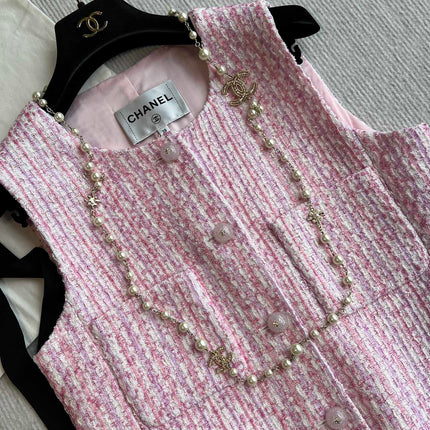 Chanel 25P Gilet Pink Cotton and Wool Tweed 235902