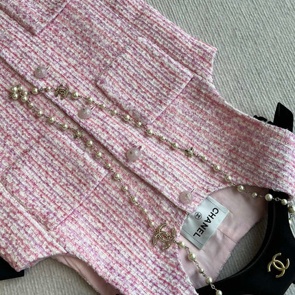 Chanel 25P Gilet Pink Cotton and Wool Tweed 235902