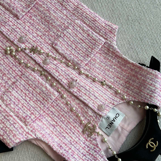 Chanel 25P Gilet Pink Cotton and Wool Tweed 235902