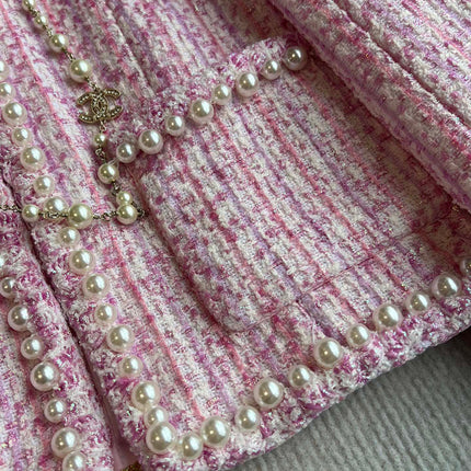 Chanel 25P Gilet Pink Cotton and Wool Tweed 235902