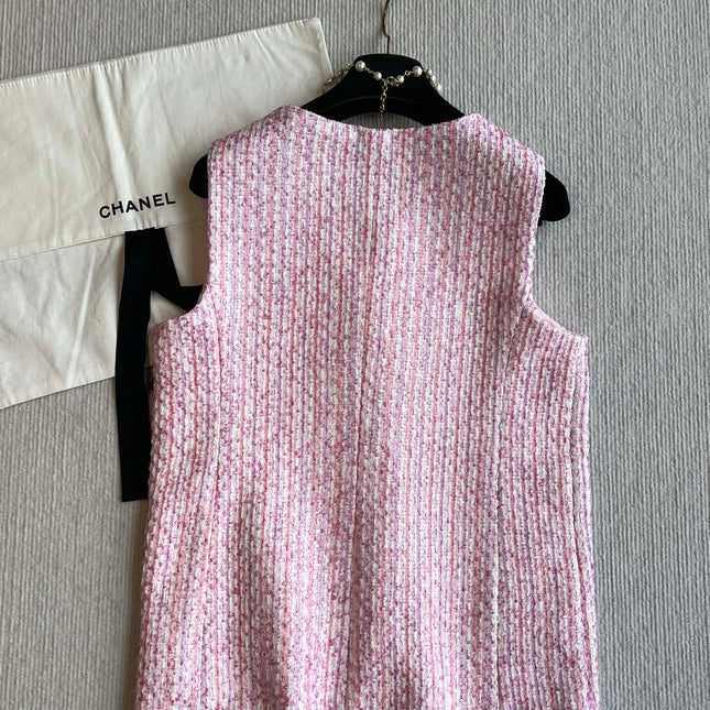 Chanel 25P Gilet Pink Cotton and Wool Tweed 235902