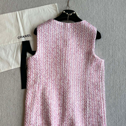 Chanel 25P Gilet Pink Cotton and Wool Tweed 235902