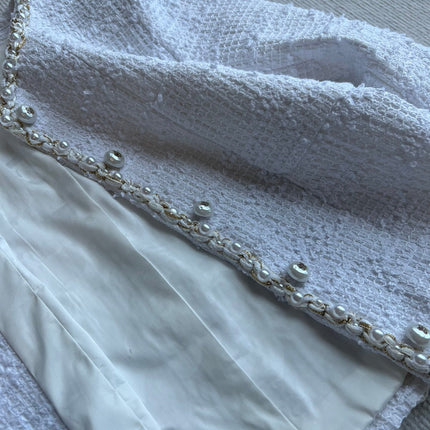 Chanel 25P Cardigan White Tweed With Pearl 234889