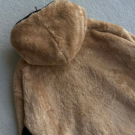 MONCLER 25S FUZZY TEDDY FLEECE HOODIE IN BROWN 042
