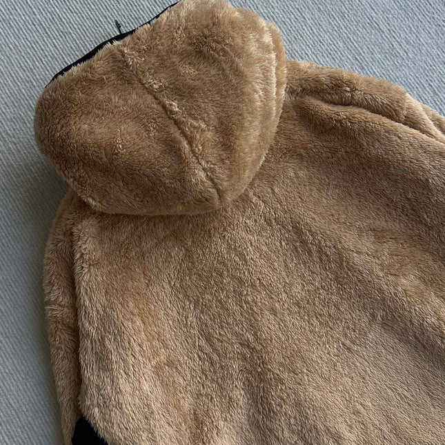 MONCLER 25S FUZZY TEDDY FLEECE HOODIE IN BROWN 042