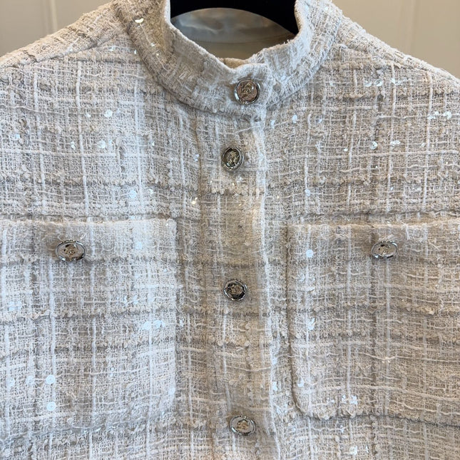 CC 2025 Vest Beige Apricot Tweed Fabric