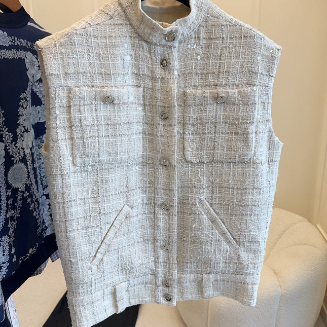 CC 2025 Vest Beige Apricot Tweed Fabric