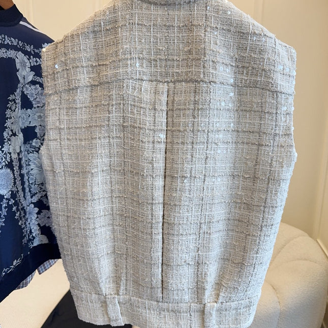 CC 2025 Vest Beige Apricot Tweed Fabric