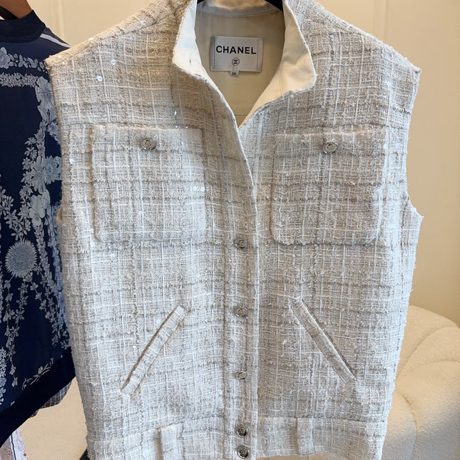 CC 2025 Vest Beige Apricot Tweed Fabric