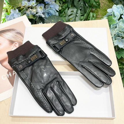 TOUCHSCREEN GLOVES IN BLACK LAMBSKIN MIX MERLOT RED WOOL 464981